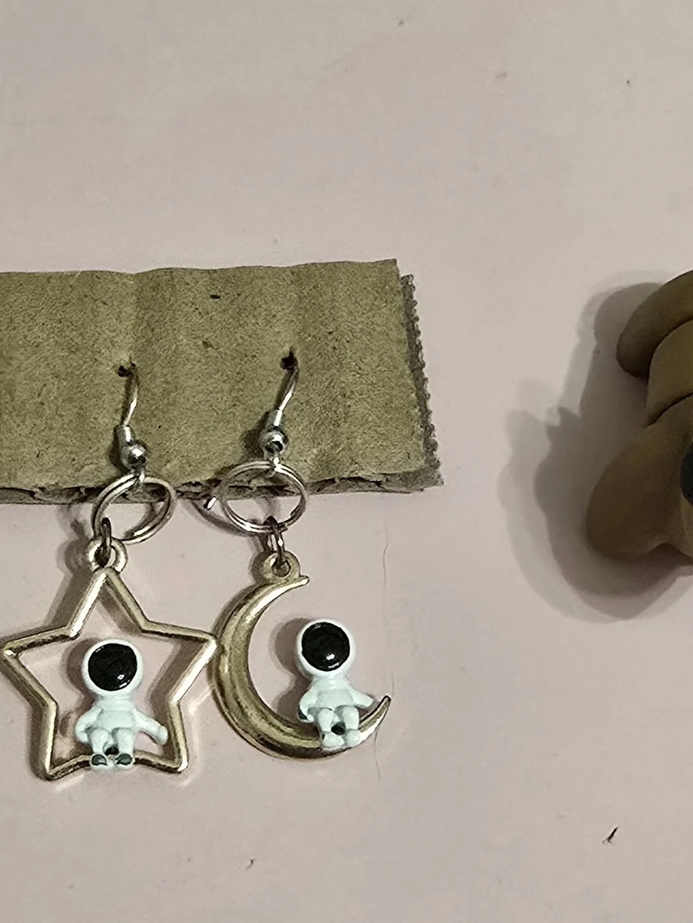 Cute Astronaut Star & Moon Kids Dangle Earrings in White and Gold